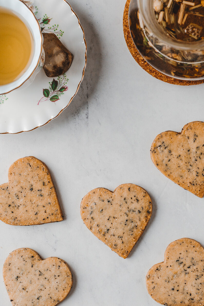 heart shaped cookies and tea