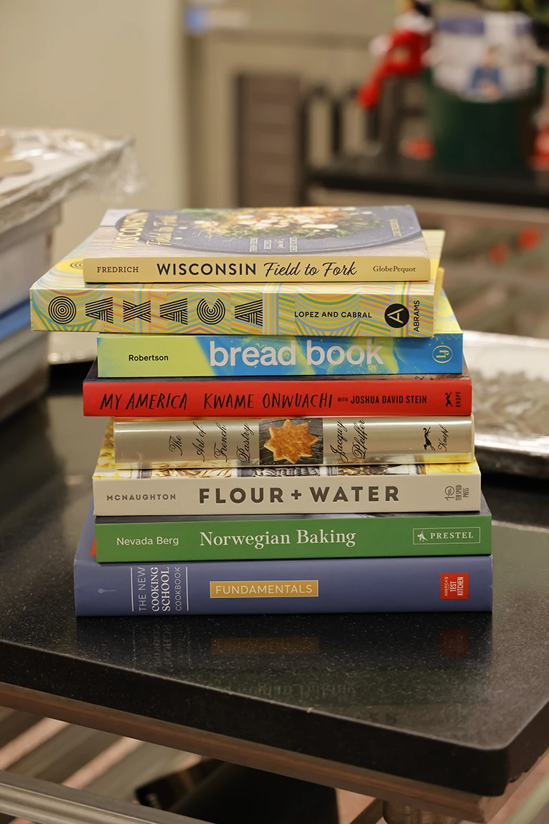 A stack of cookbooks.
