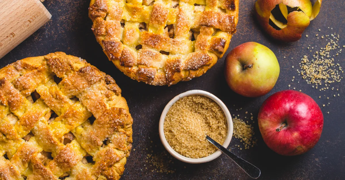 salted caramel apple pie on a counter