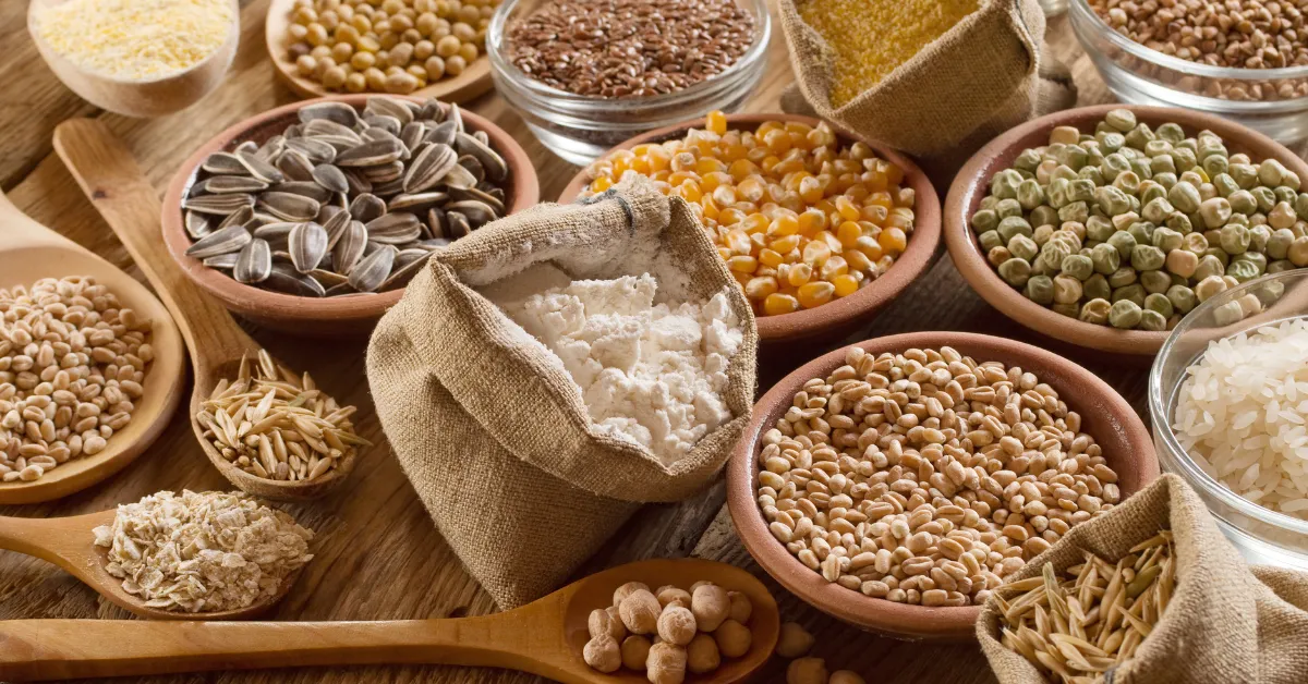 grains and beans on a table