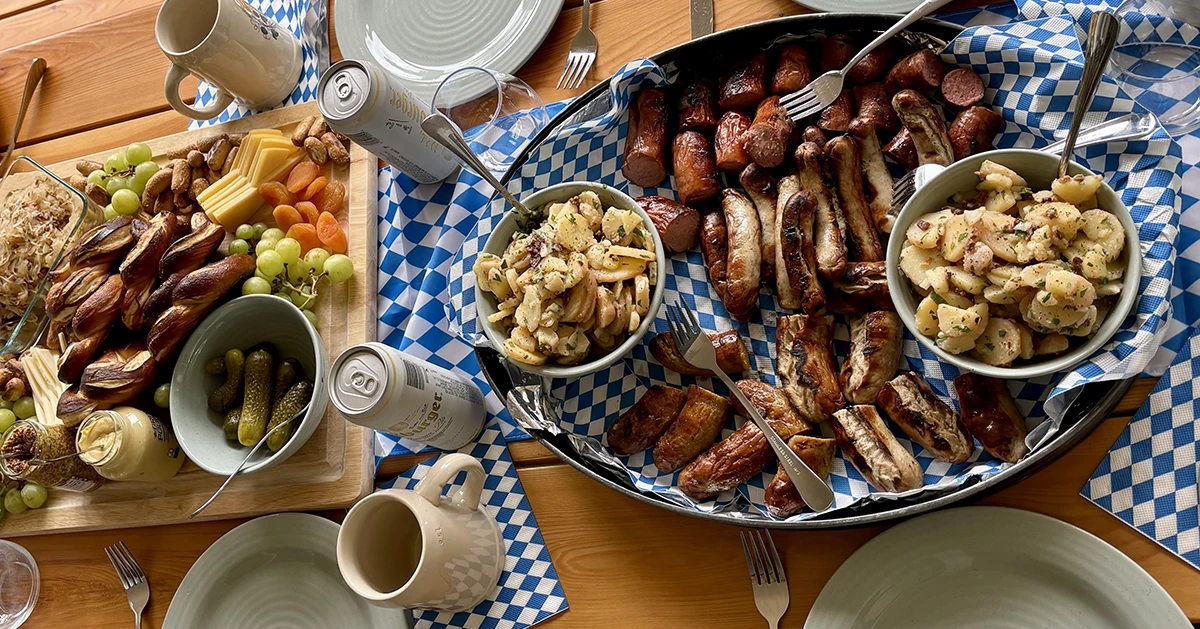 German lunch spread out onto a long table.